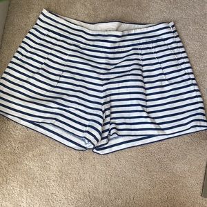 JCrew Navy White Swiped linen blend shorty shorts
